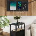 Narrow Side Table for Small Spaces, Skinny End Table with Charging Station, Sofa Beside Table with 2 Fabric Drawers and 1 Open Compartment, Slim Nightstand with USB Ports Outlet, Black UTBT004B