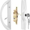 Sliding Patio Door Handle Set with Lock , Sliding Glass Door locks with Key and Mortise Lock, Replacement for sliding door Fits Thickness from 1-1/2" to 1-3/4" Reversible Design 3-15/16" Screw Holes (White)