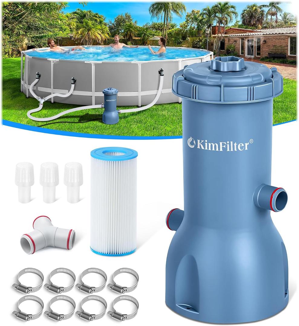 KimFilter Pro Series 1000 GPH Above Ground Pool Filter Pump, Powerful Pool Cartridge Filter Pump, Water Circulation and Filtration System -Improved Water Clean & Clarity, Pools Pumps Above Ground-Gray