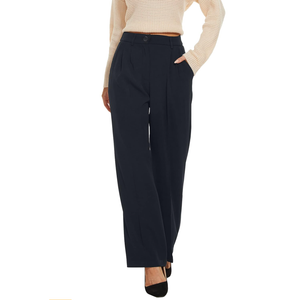FUNYYZO Wide Leg Pants Women's High Elastic Waisted in The Back Business Work Trousers Long Straight Suit Pants, M
