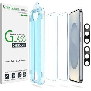 amFilm Auto-alignment OneTouch for Samsung Galaxy S25+ Plus 6.7'' Screen Protector + Camera Lens Protector, Tempered Glass, 30 seconds Installation, Bubble Free, Case Friendly, Anti-Scratch [2+2 Pack]