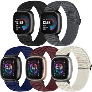 Bcuckood Compatible with Fitbit Versa 4/Versa 3/Sense 2/Sense Band Women Men, 5 Pack Elastic Nylon Soft Adjustable Stretchy Solo Loop Replacement Strap for Women Men