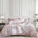 OAITE Duvet Cover Set King Size Floral Pattern 600 Thread Count Ultra Soft 100% Long Staple Cotton Duvet Cover Sets 3-PC, Breathable Duvet Cover with Zipper Closure & Corner Ties (King-104" x 90", Aster)