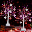 [Timer] Valentines Day Decorations Indoor 2 Pack 24 Inch Valentines Tree with 65 Red & Pink Lights 18 Hearts, USB & Battery Operated Valentines Decor, Valentines Day Decorations for Home Table Bedroom