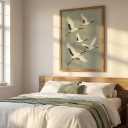 Framed Crane Bird Wall Art, Vintage Japanese Flying Cranes Canvas Print, Nature Animal Painting, Minimalist Zen Wall Decor for Living Room Bedroom Office, 16x24 Inches