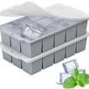 Silicone Ice Cube Tray with Locks Lids, Easy Release Flexible 15 Square Ice Trays for Freezer, Stackable & Reusable Ice Cube Mold for Whiskey, Cocktails, Baby Food, BPA Free, 1 Pack (Gray)