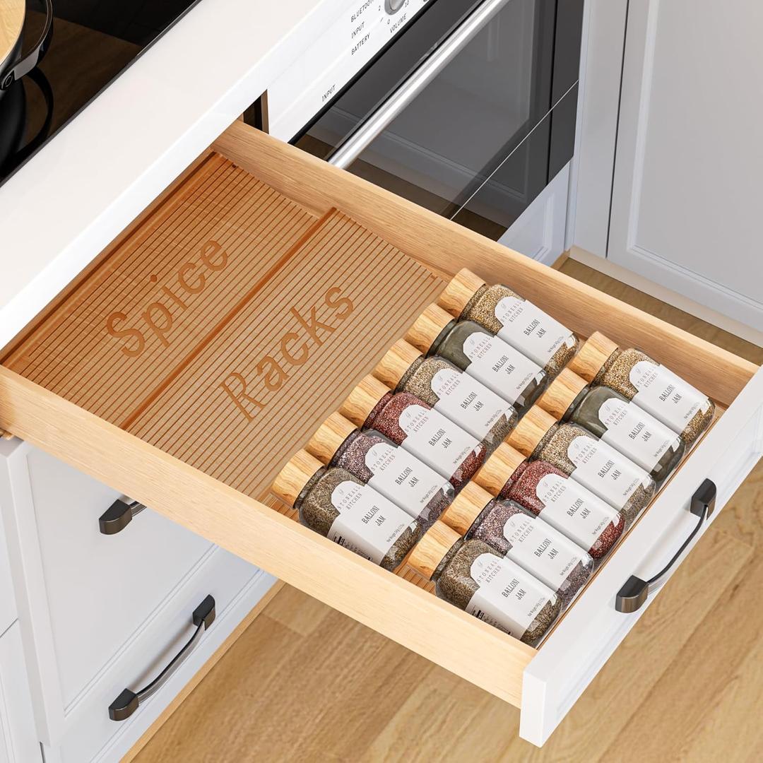 Spice Drawer Organizer, 2 Tier- 2 Pack Amber Acrylic Drawer Seasoning Organizer, Expandable From 11'' to 22'' Kitchen Spice Rack Organizers and Storage for Drawer (Jars not included)