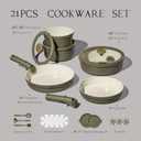 Carote 21pcs Ceramic Cookware Set with Detachable Handles, Pots and Pans Set Non Stick, RV Kitchen Cooking Pot and Pan, Dishwasher Safe, Non-toxic Induction Cookware PFAS and PFOA Free, Olive Green
