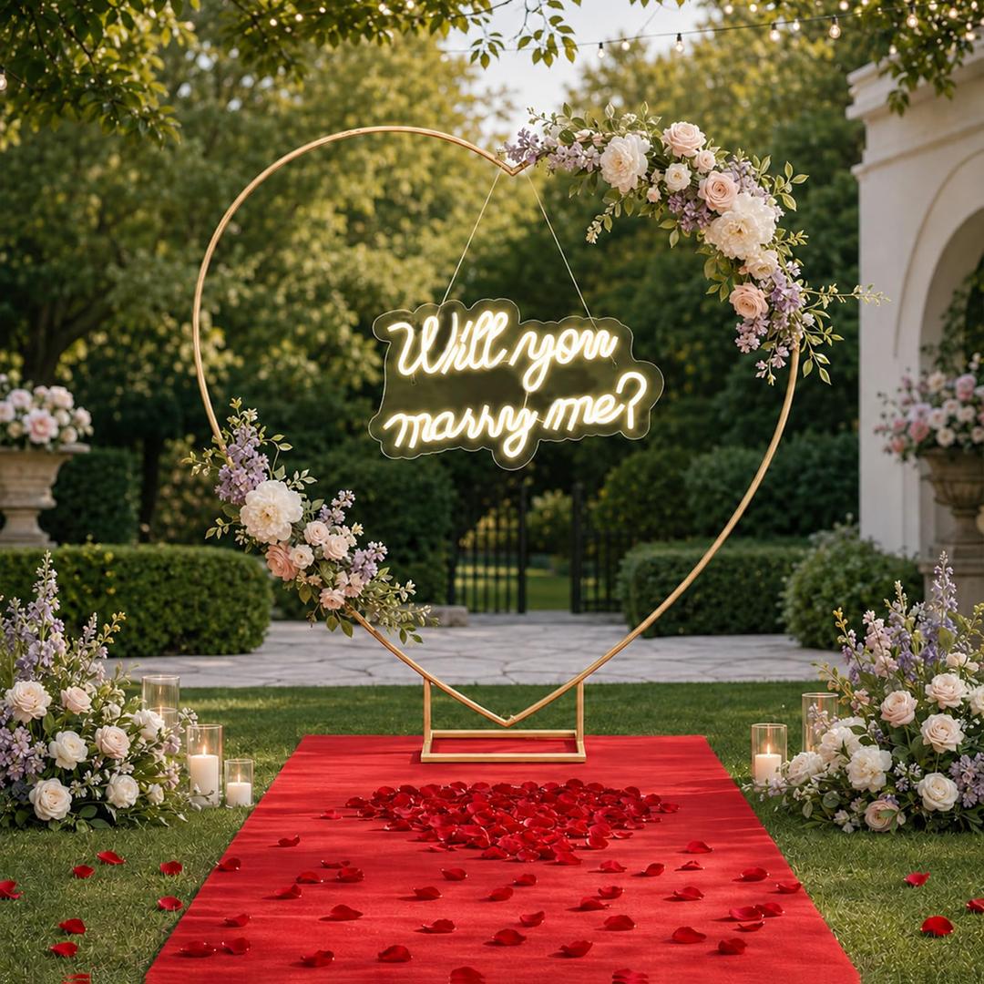 Arttown 6.6 FT Heart Arch Stand,LED Light Sign, Long Carpet, Gold