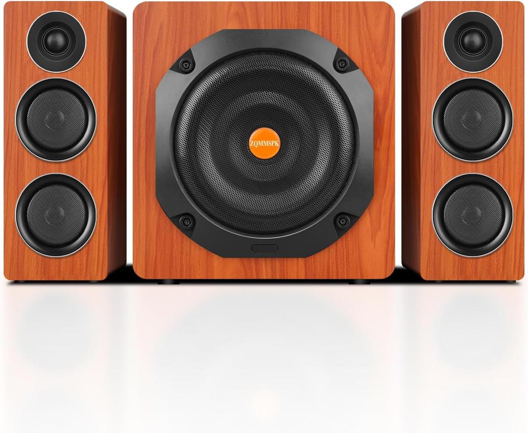 Computer Speakers with Subwoofer, 2.1 Gaming Speaker System for Desktop PC, 160W RMS, 8" Deep Bass, Bluetooth 5.3, AUX/RCA/Optical/Coaxial, Surround Sound for PC/Monitor/TV - Brown