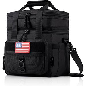 JOYHILL 18 L Tactical Lunch Box - Insulated, Leakproof, and Expandable Double-Deck Cooler Bag for Work, Camping, Picnic - Durable Black Lunch Bag for Adults,24 Can