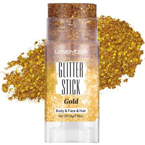 Body Glitter Stick, Gold Face Body Glitter Stick for Women Girls, Chunky Sequins Hair Glitter Gel Makeup for Shimmer Music Festival Pink Out Accessories Spirit Week Festival Rave Halloween
