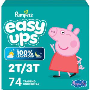 Easy Ups Girls & Boys Potty Training Pants, Size 4 (2T-3T), 74 Count, Peppa Pig Absorbent Pull Up Training Underwear, Up to 100% Leakproof Day and Night, Hypoallergenic