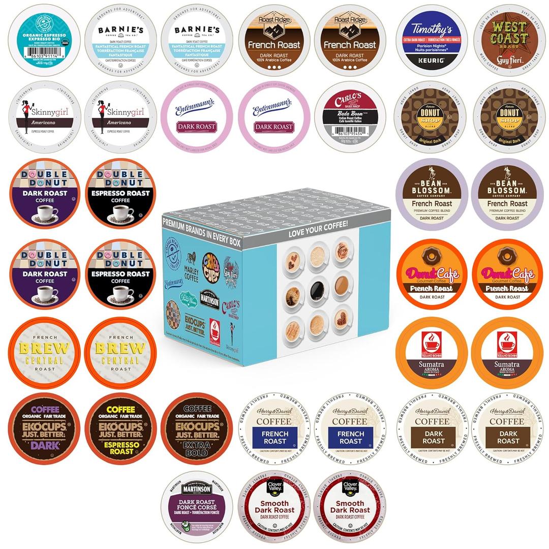 Perfect Samplers Dark Roast Coffee Pod Variety Pack - Pack for Keurig K Cups Coffee Makers, Bold 36 Count