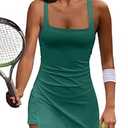 Yanekop Womens Athletic Dress with Built in Shorts Golf Tennis Outfits Mini Dress Active Workout Dresses (Deep Green,M)