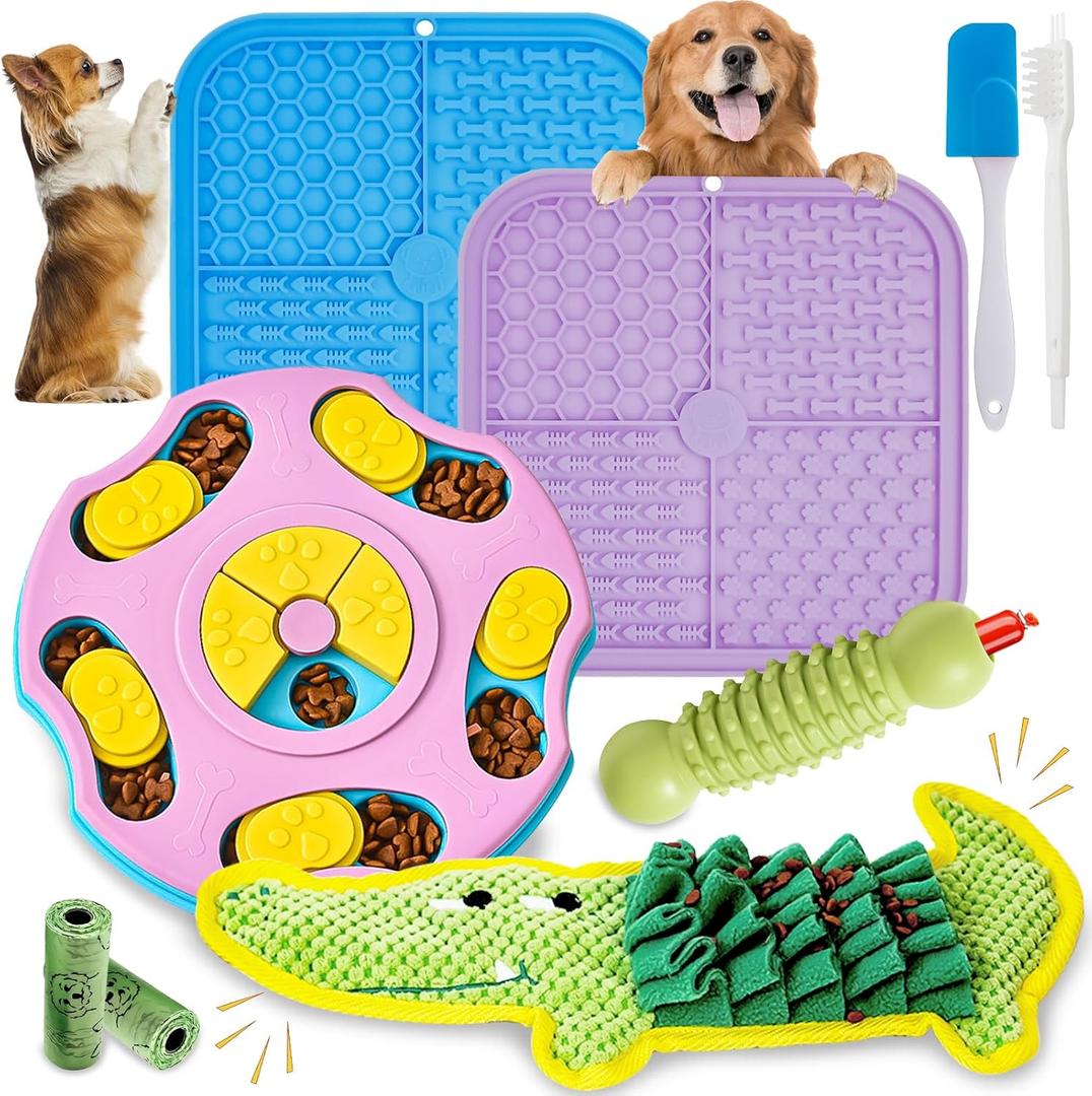 MRSOHRET 9 PCS Interactive Dog Puzzle Toy Set, Mentally Stimulating Dog Enrichment Toys for Small to Medium Smart Dogs, Includes Lick Mat with Suction Cups and Snuffle Mat for Dogs