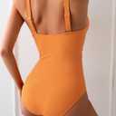 Eomenie Women's One Piece Swimsuit Tummy Control Bathing Suit V Neck Slimming 1 Piece Swimwear (Orange, M)