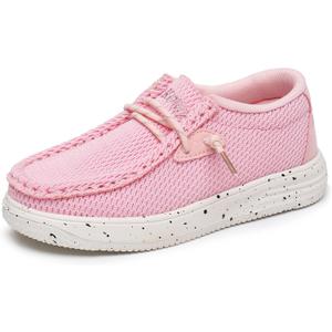 Apakowa Kids Boys Girls Loafers Slip-On Casual Walking Shoes Comfortable & Lightweight (Toddler/Little Kid/Big Kid) (Pink, Size 1)