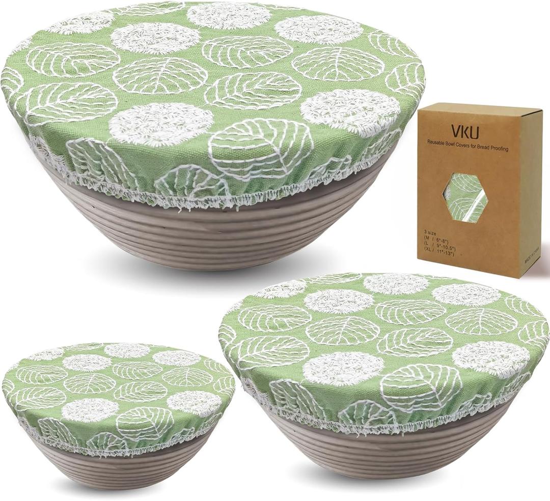 Sourdough Bowl Covers, Thickened Large Elastic Cover for Bread Proofing Food Fruit Salad Storage, 100% Cotton Cloth Fabric Washable (Green)