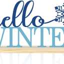 COCHIE Metal Hello Winter Sign, Snowflake Table Centerpieces Decorations for Home, Office, Shelf, Mantel, Indoor, Navy Blue Party Decor Supplies (Winter)