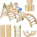 Foldable Pikler Triangle Climbing Set Wooden 7 in 1 Montessori Climber Toys for Toddlers 1-3 Baby Jungle Gym Indoor Slide Playground with Ramp/ Arch/ Ladder Large Kids Activity Center Boy & Girl Gift