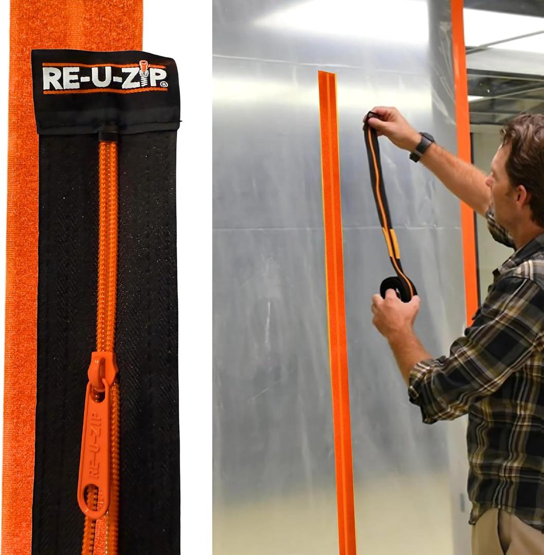 RE-U-ZIP Heavy-Duty Reusable Dust Barrier Zipper | Starter Kit | Patented Hook & Loop System | Cost-Effective & Reliable | Lockable Safety Feature (Orange) RE-U-ZIP Heavy-Duty Reusable Dust Barrier Zipper | Starter Kit | Patented Hook & Loop System | Cost-Effective & Reliable | Lockable Safety Feature (Orange)