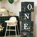 4PCS Green Plaid Teddy Bear ONE Birthday Boxes, Vintage Preppy First Birthday Party Boxes for Baby Shower, Gender Reveal Party Decoration