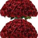 Kisflower 80 Pcs Burgundy Roses Artificial Flowers Bulk, Maroon Flowers Artificial Silk Roses with Stems for Decoration DIY Wedding Bouquet Bridal Shower Party Home Table Centerpieces Decor (Burgundy)
