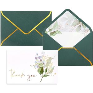 Heavy Duty Thank You Cards with Envelopes - 36 PK Gold Notes 4x6 Inches Baby Shower Wedding Small Business Graduation Funeral Bridal (Greenery)