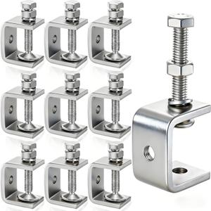 10 Pieces 304 Stainless Steel C-Clamps, 1 Inch Mini Tiger Clamps with Wide Jaw Opening, Heavy Duty Metal Clamp for Woodworking, Metalworking, Mounting, Welding, Clamping