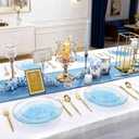 Rubtlamp 150Pcs Blue Christmas Plastic Plates, Gold Plastic Dinnerware Set For 30 Guest, Hammered Heavy Duty Plates with Gold Rim Include 30Dinner Platos, 30Salad Platos,90 Cutlery For Christmas