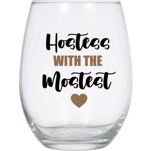 Fatbaby Hostess Gifts Drink Cooler Glass, Funny Stemless Drink Cooler Glass For Lady of the House Christmas Thank You Gifts Hostess With The Mostest 15 OZ