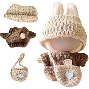 2 x 17cm Doll Clothes Set(NO Doll),Outfit Set with Hat & Overalls of Clothes Designer,Cute Clothes for Dress up Unique Style(Black) (Brown)