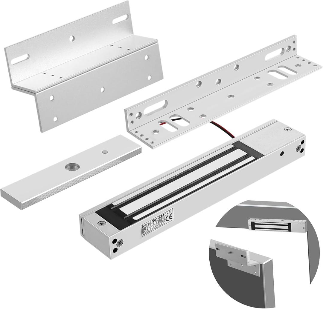 Lnrueg Electromagnetic Lock with ZL Brackets, Waterproof Electric Magnetic Door Lock with 600lbs Holding Force for Inswinging Door, 12VDC Fail Safe Gate Lock for Access Control System, (no)