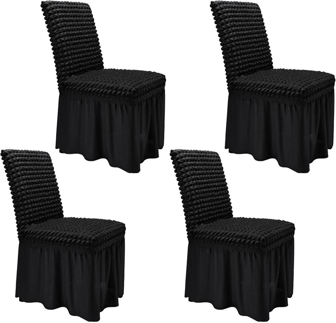 NICEEC High Stretch Chair Covers for Dining Chairs Covers Set of 4 Removable Dining Room Chair Covers with Skirt Spandex Parson Chair Slipcovers Protector for Kitchen Wedding Party Banquet(Black)