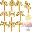 150 Pcs Happy Birthday Cake Toppers Acrylic Cake Topper Glitter Birthday Cake Decorations Double Sided for Adults Various Cake Decoration Party Supplies(Gold,Brief)