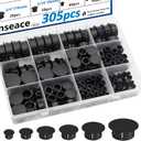 smseace 305Pcs Plastic Plugs 9-Sizes Plastic Hole Plug for Round Holes 1Inch 7/8Inch 3/4Inch 5/8Inch 1/2Inch 3/8Inch 5/16Inch 1/4Inch 1/5Inch Nylon Hole Plugs for Furniture,Cabinet,Kitchen (Black)