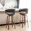 Glitzhome Bar Stools Set of 2, 29.5 Swivel Barstools with Curved Back, Bar Height Stools Bar Chairs with Backrest, Footrest, Solid Bentwood Frame, Black
