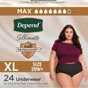 Depend Silhouette Adult Diapers, Incontinence & Postpartum Bladder Leak Underwear for Women, Maximum Absorbency, Extra Large, Black, 24 Count