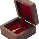 PLIGREAT Wooden Necklace Gift Box, Small Jewelry Display Case Vintage Natural Walnut Wooden Pendant Storage Box for Wedding Engagement Birthday Anniversary Christmas