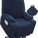 H.VERSAILTEX Stretch Couch Cover Recliner Cover Electric Power Lift Recliner Chair Cover Fitted Standard Large Power Lift Recliner with Side Pocket, Soft Thick Jacquard(Single Seat, Navy)