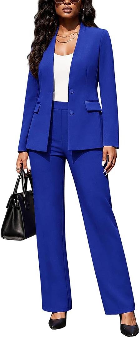 Women's 2 Piece Suits Business Casual Outfits Straight Wide Leg Pants Suits Professional Office Work Outfits