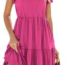 IFFEI Mommy and Me Dresses Summer Ruffle Sleeve V Neck Tiered Midi Dress Casual Boho Outfits for Beach Vacation Family Events (Large, Rosy)