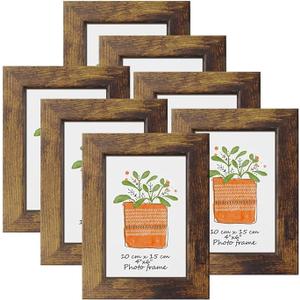 PETAFLOP Wooden Picture Frames 4x6 Rustic Frame Fits 4 by 6 Inch Prints Wall Tabletop Display, 7 Pack