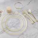 BESTVIP 50PCS Clear Gold Plastic Plates, 10.25 Inch Disposable Dinner Plate Party with Gold Rim, Heavy Duty Disposable Plastic Plates for Christmas, Thanksgiving, Party, Wedding and Birthday