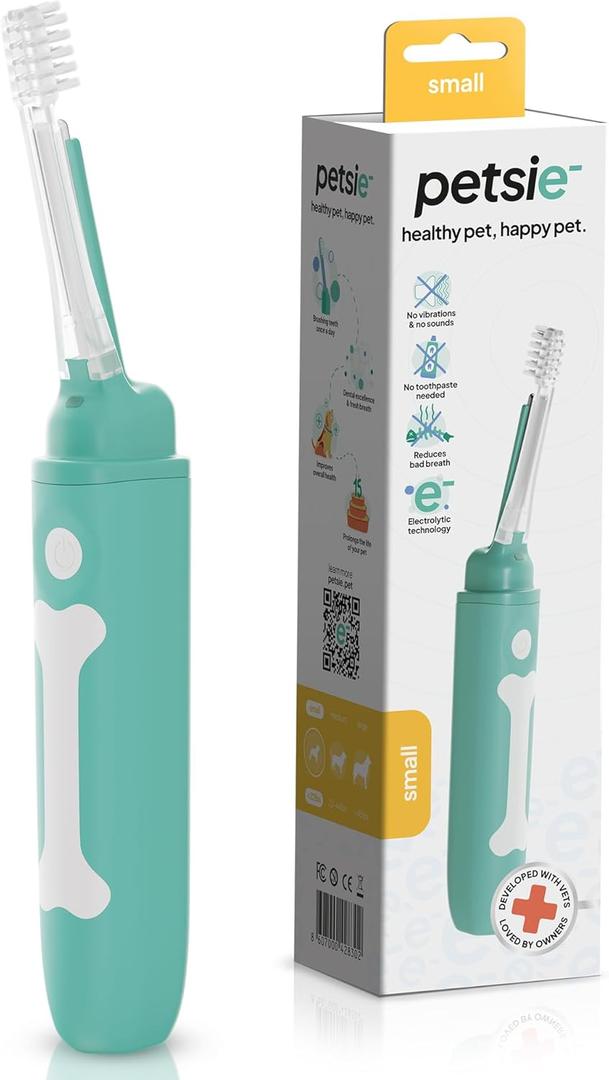 petsie Dog Toothbrush | Innovative Eletrolytic Technology | Improves Oral Health & Reduces Bad Breath | No Vibrations & Silent Teeth Cleaning Brush | No Toothpaste Needed | Dog Teeth Cleaning Kit (Small, Green)
