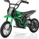 ELEMARA Electric Motorcycle, 350W Eelectric Dirt Bike for Kids, 15.5 mph & 150lb Max, w/Music & Bluetooth, Chain-Driven Motor,Twist-Grip Throttle & Hand-Operated Rear Brake,12" Air-Filled Tires-Green