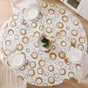 Round Vinyl Fitted Tablecloth with Flannel Backing Elastic Edge Design Table Cover Waterproof Oil-Proof PVC Table Cloth Stain-Resistant Best for 32"-36" Round (Circle)