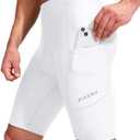Men's Bike Shorts 3D Padded Cycling Road Biking Underwear Mountain Riding Biker Bicycle UPF 50+ Cycle Shorts Zipper Pockets(White,L)