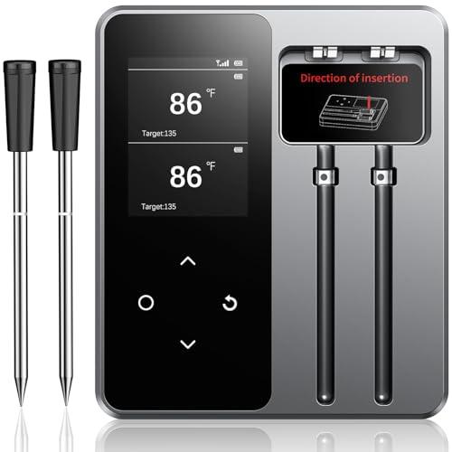 AYMDKI Wireless Meat Thermometer with App Control, 600FT Bluetooth Range, 2 Probes & 6 Sensors, 0.5S Instant Read, LCD Display, IP67 Waterproof Real-Time Monitoring & Smart Alerts for BBQ, Grill, Oven